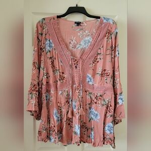 Torrid Size 3 Desert Sand Floral Crinkle Gauze Babydoll Blouse